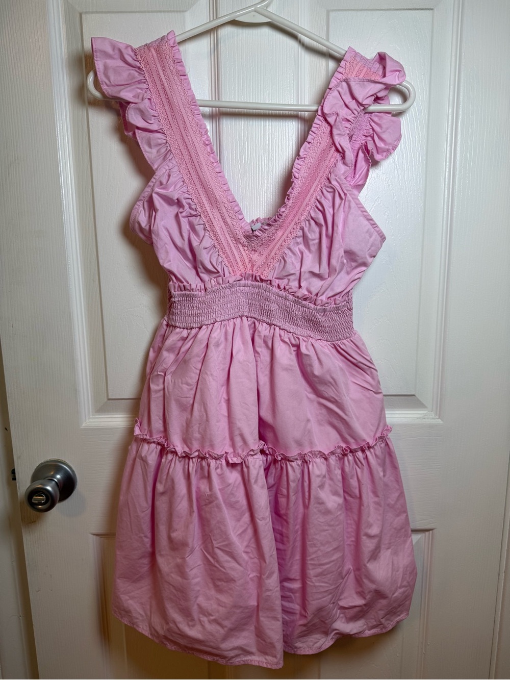 Pink Ruffle V-Neck Tiered Mini Dress